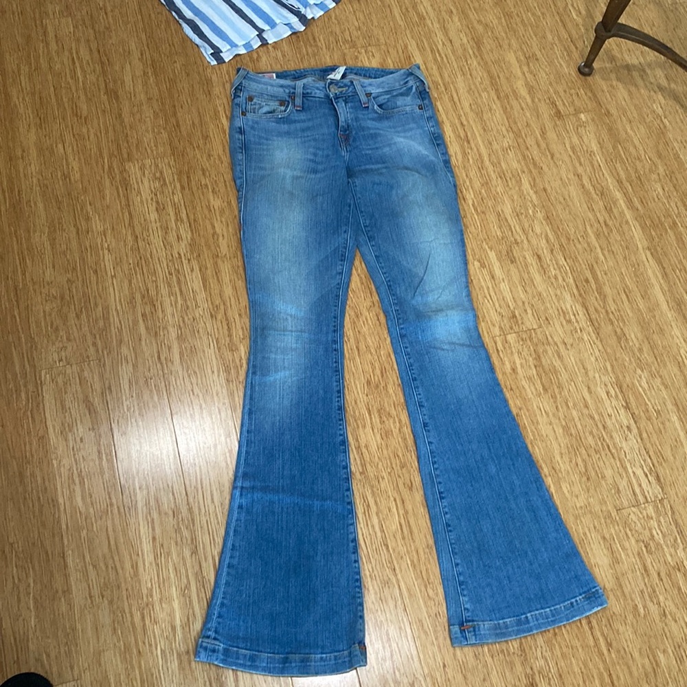 LOT TRUE RELIGION BELL BOTTOMS 27 | STYLE & CO Cotton stripe button up blouse S